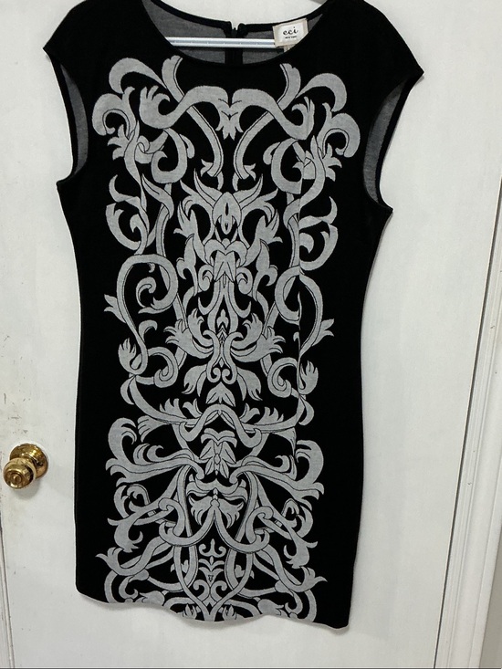ECI Dresses & Skirts - ECI Black Mini Dress with Gray Scrollwork